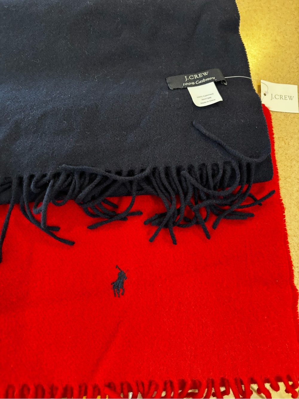 J. Crew Navy and Ralph Lauren Bright Red Cashmere Scarf Set